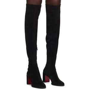 Christian Louboutin NIB Stretchadoxa Black Suede Over Knee Thigh High Boots 39.5